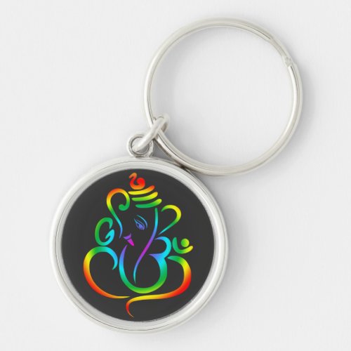 Colourful Lord Ganesha on black Keychain