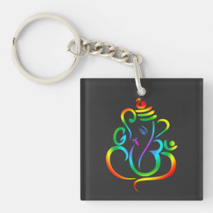 Colourful Lord Ganesha on black Keychain