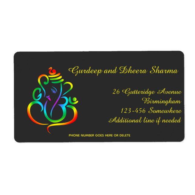 Colourful Lord Ganesha on black Label (Front)