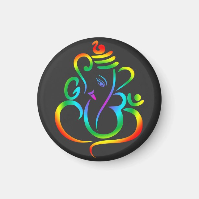 Colourful Lord Ganesha on black Magnet (Front)