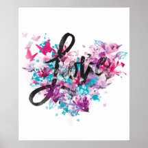 Colourful Love Floral Butterfly Heart