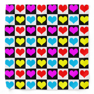 Colourful Love Hearts Geometric Block Print Bandana