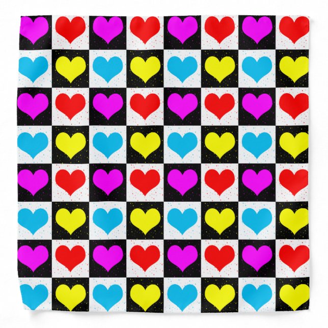 Colourful Love Hearts Geometric Block Print Bandana (Front)