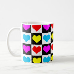 Colourful Love Hearts Geometric Block Print Coffee Mug