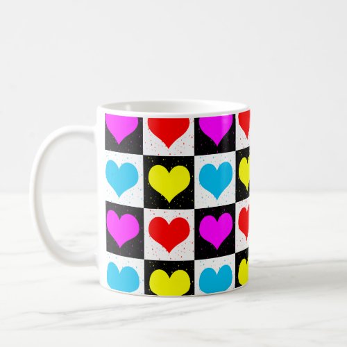 Colourful Love Hearts Geometric Block Print Coffee Mug