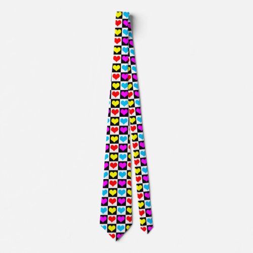 Colourful Love Hearts Geometric Block Print Neck Tie