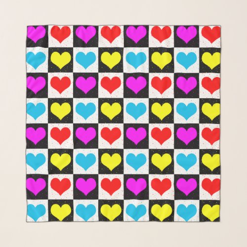 Colourful Love Hearts Geometric Block Print Scarf