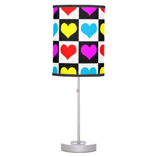 Colourful Love Hearts Geometric Block Print Table Lamp