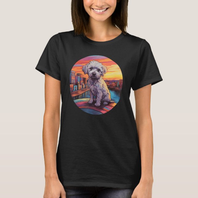 Colourful Maltese Dog Dad Mom Graffity T-Shirt (Front)