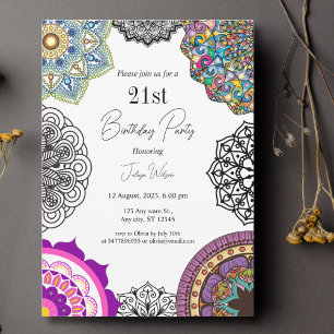 Colourful mandala Birthday Invitation