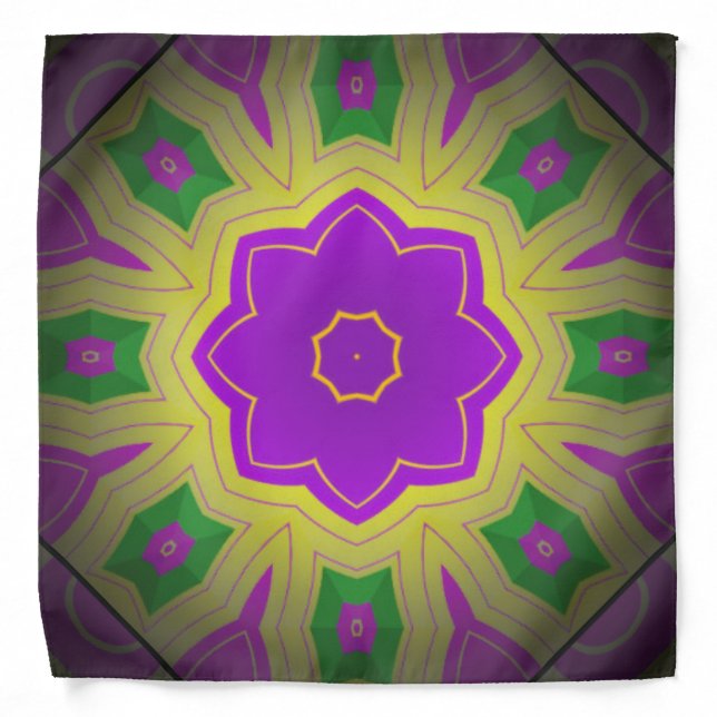 Colourful Mandala in Mardi Gras Colours Bandana (Front)