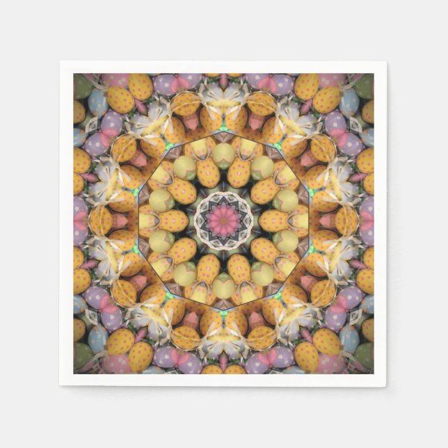 Colourful Mandala Pattered Easter Egg Paper Napkins (Front)