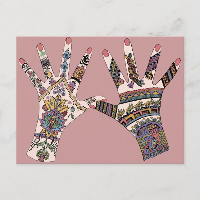 Colourful Mehndi hand Postcard (Front)