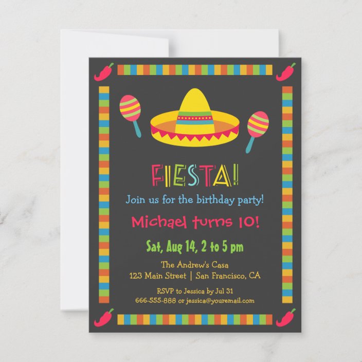 Colourful Mexican Fiesta Kids Birthday Party Invitation ...