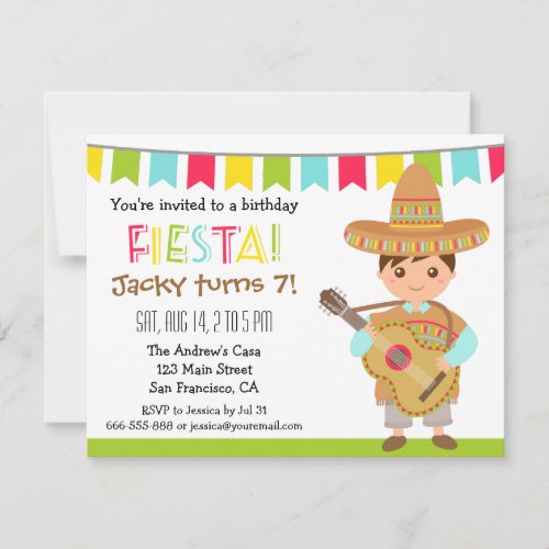Colourful Mexican Fiesta Kids Birthday Party Invitation