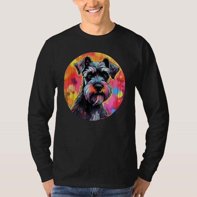 Colourful Miniature Schnauzer Dog Dad Mom Graffity T-Shirt (Front)