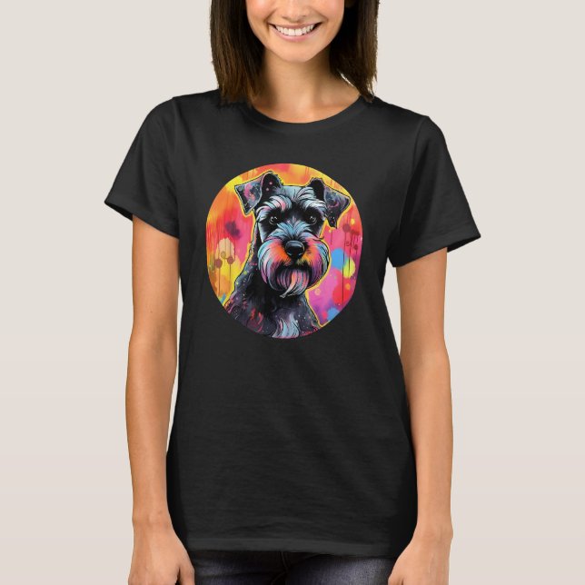 Colourful Miniature Schnauzer Dog Dad Mom Graffity T-Shirt (Front)