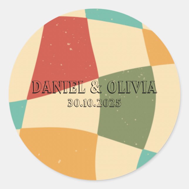 Colourful Minimalist Wedding Classic Round Sticker (Front)