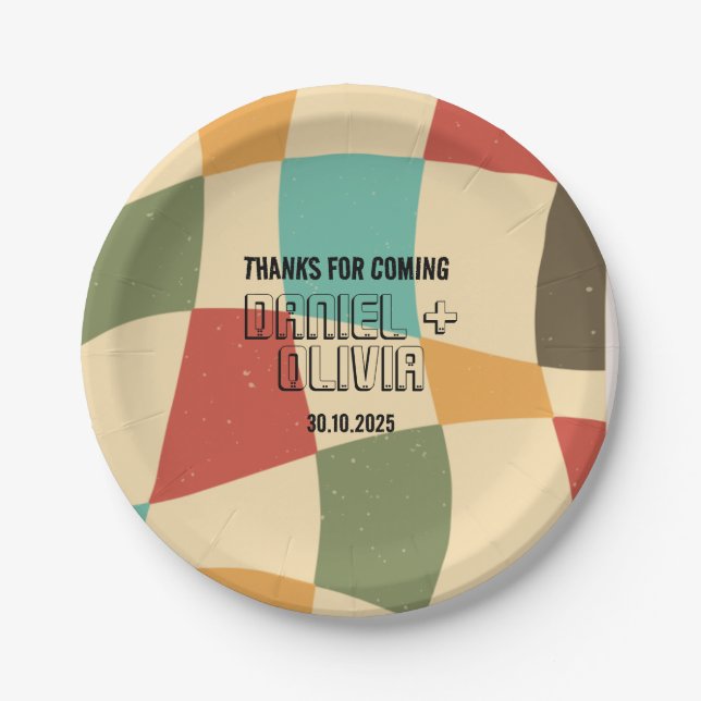 Colourful Minimalist Wedding Paper Plates (Front)