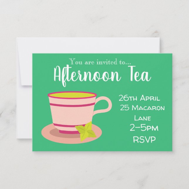 Colourful mint tea afternoon tea party invitation (Front)