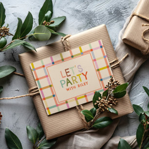 Colourful Modern Plaid Birthday Party Let’s Party Invitation Postcard