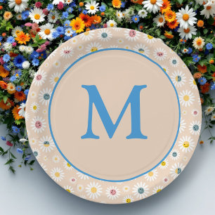 Colourful Monogram Smiling Daisy personalised Paper Plates