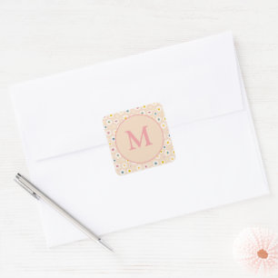 Colourful Monogram Smiling Daisy personalised Square Sticker