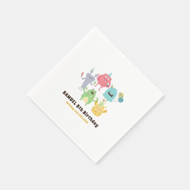 Colourful Monster Theme Kids Birthday Party Napkins (Corner)