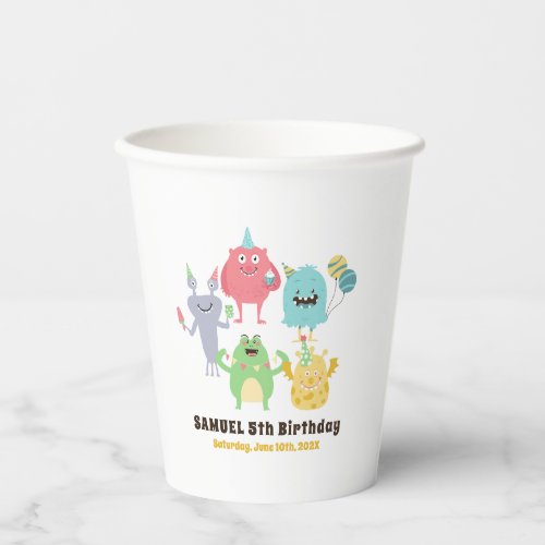 Colourful Monster Theme Kids Birthday Party Paper Cups