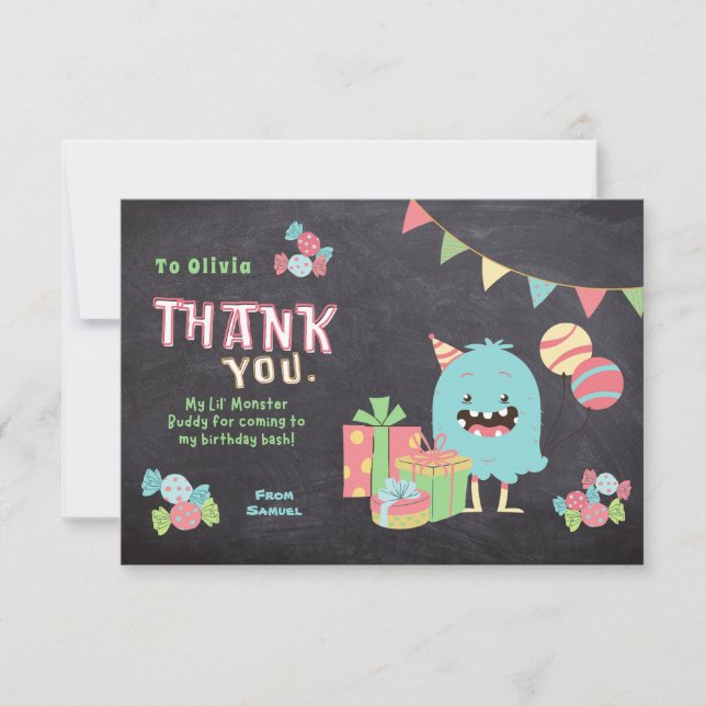 Colourful Monster Theme Kids Thank You Card (Front)