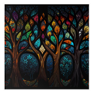 Colourful Mosaic Stained Glass Tree effect design Acrylic Print
