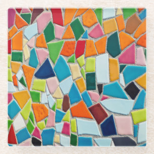 Colourful Mosaic Tiles Glass Coaster