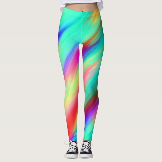 Colourful Multicoloured Abstract Pattern Leggings (Front)