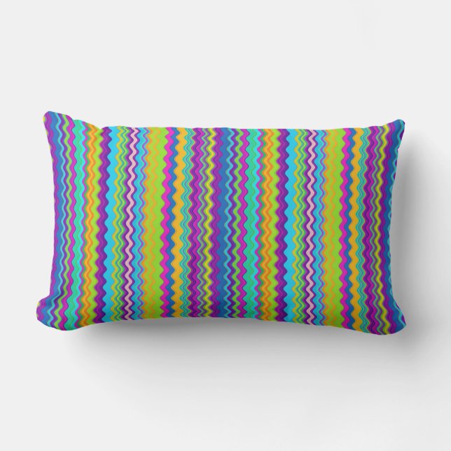 Colourful Multicoloured Lined Zigzag Pattern Lumbar Pillow (Front)