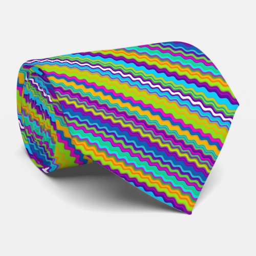 Colourful Multicoloured Lined Zigzag Pattern Neck Tie