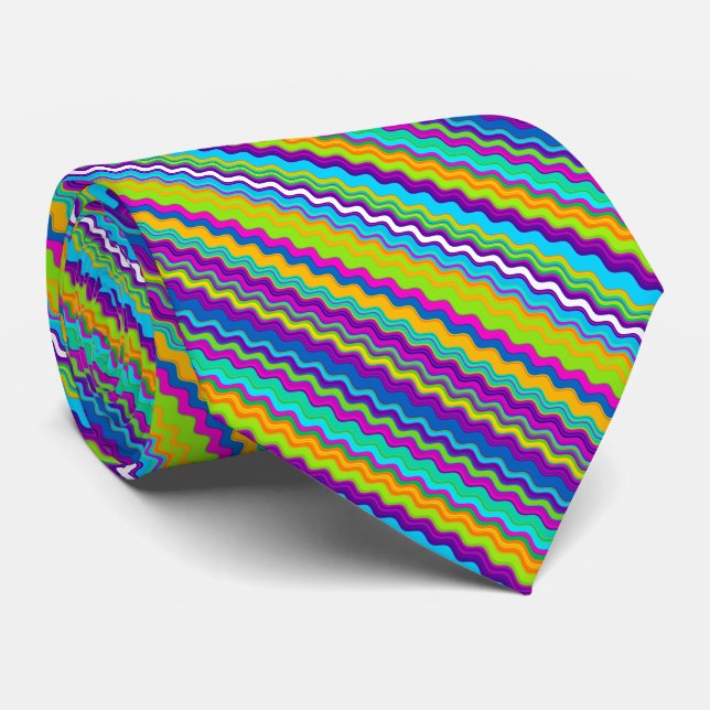 Colourful Multicoloured Lined Zigzag Pattern Neck Tie (Rolled)
