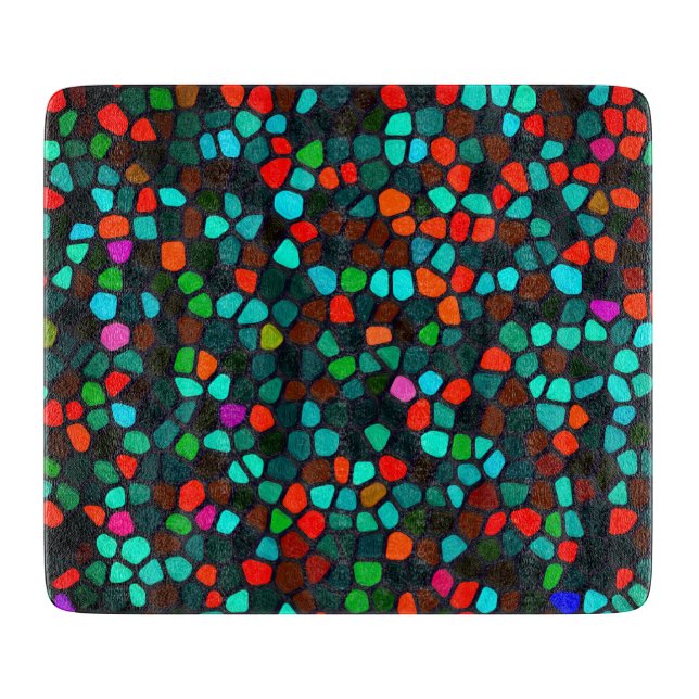 Colourful Multicoloured Mosaic Pattern Cutting Board (Front)