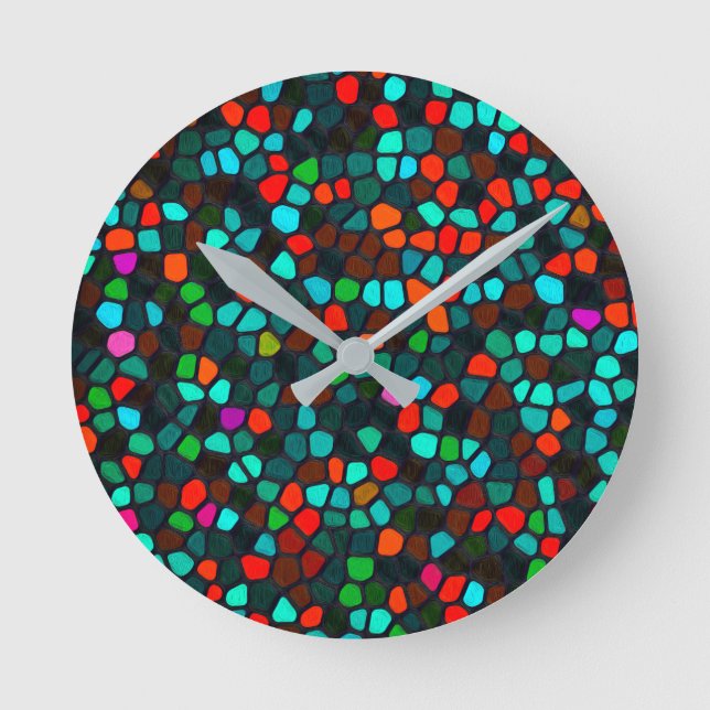 Colourful Multicoloured Mosaic Pattern Round Clock (Front)