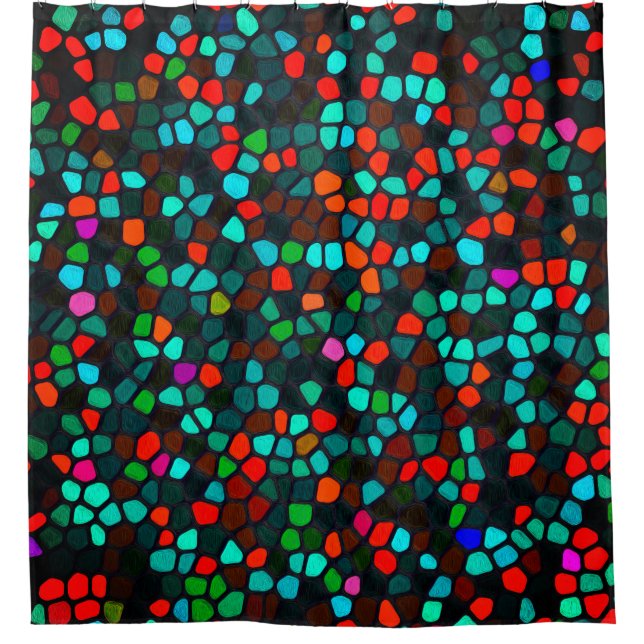 Colourful Multicoloured Mosaic Pattern Shower Curtain (Front)