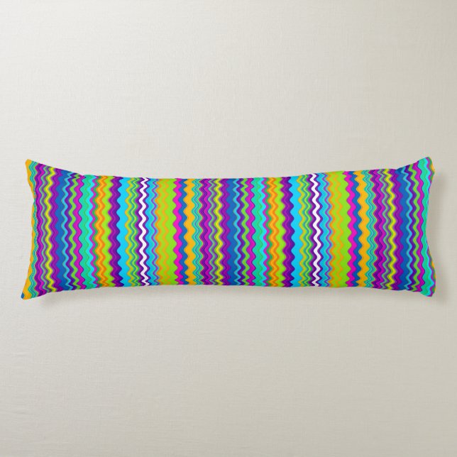 Colourful Multicoloured Wavy Line Pattern Body Pillow (Front)
