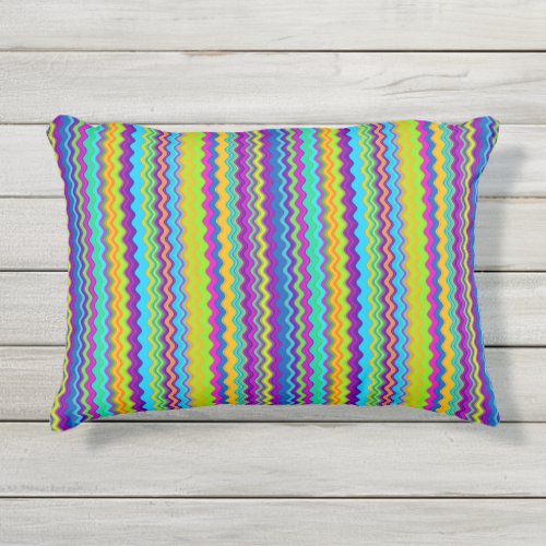 Colourful Multicoloured Wavy Line Pattern Outdoor Pillow