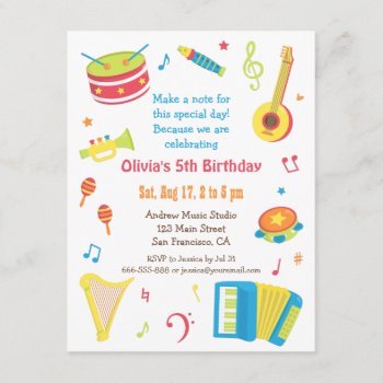 Colourful Music Instruments Kids Birthday Party Invitation by RustyDoodle at Zazzle