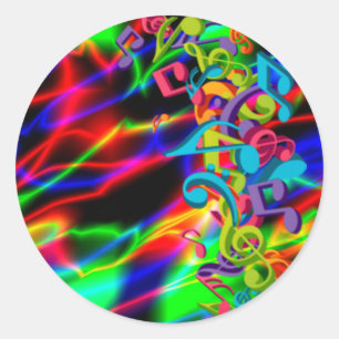 colourful music notes neon bright background classic round sticker