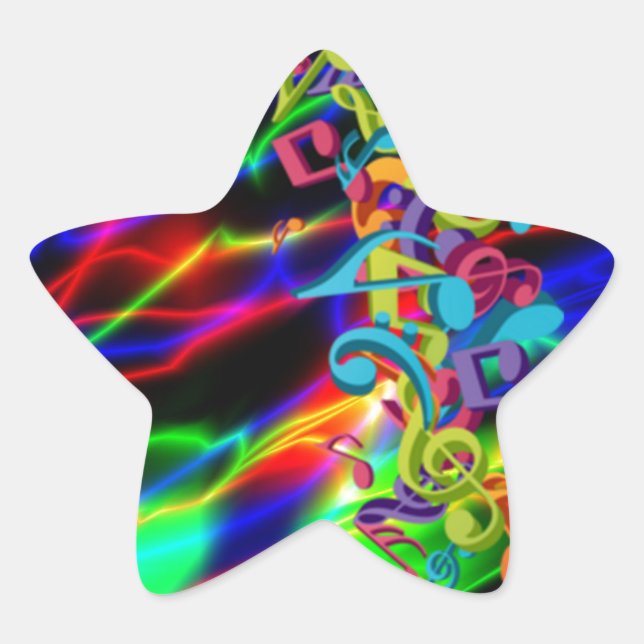 colourful music notes neon bright background star sticker (Front)