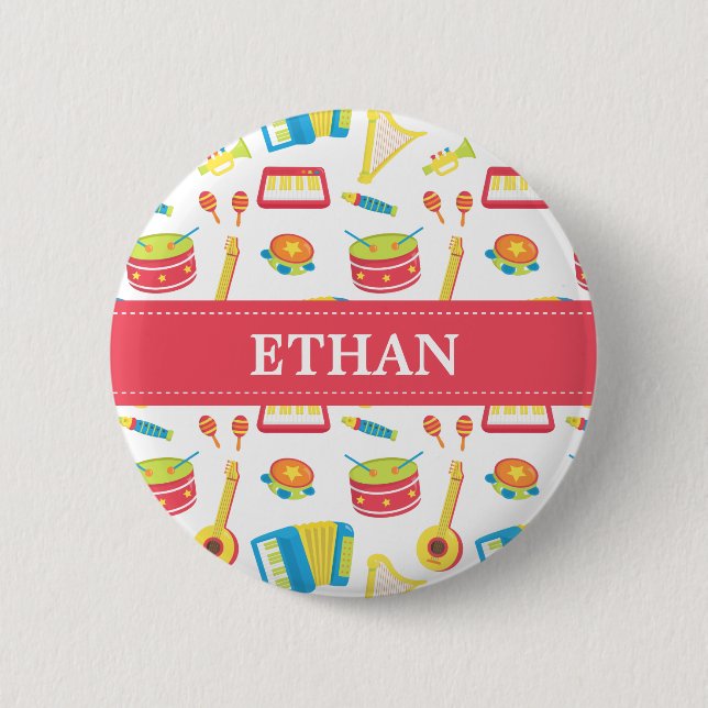 Colourful Musical Instruments Pattern For Kids Pinback Button (Front)