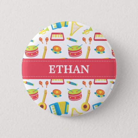 Colourful Musical Instruments Pattern For Kids Pinback Button