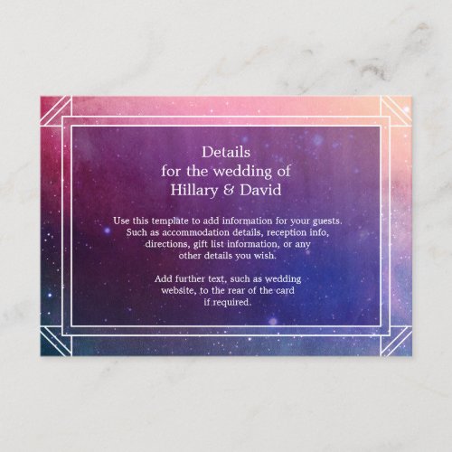 Colourful Nebula Clouds Wedding Details Card