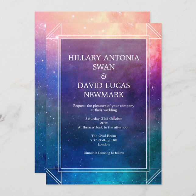 Colourful Nebula Modern Wedding Invitation (Front/Back)
