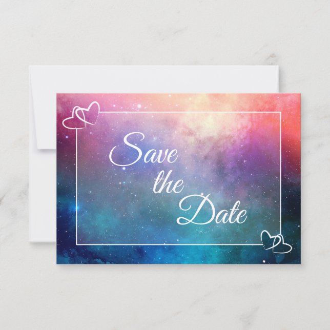 Colourful Nebula Save the Date Card (Front)