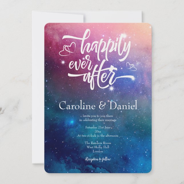 Colourful Nebula Typography Wedding Invitation (Front)